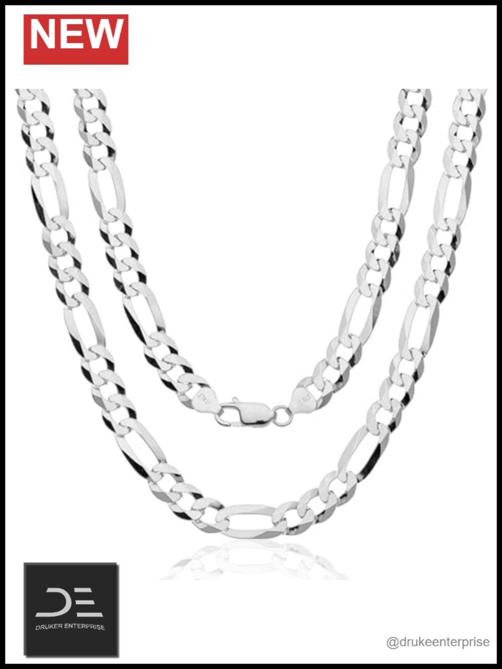 Italian 925 Sterling Silver 22 Inch Figaro Link Chain Necklace Men Women